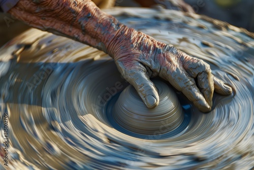 A man skillfully spins clay on a potters wheel to create a unique pottery piece © Ilia Nesolenyi