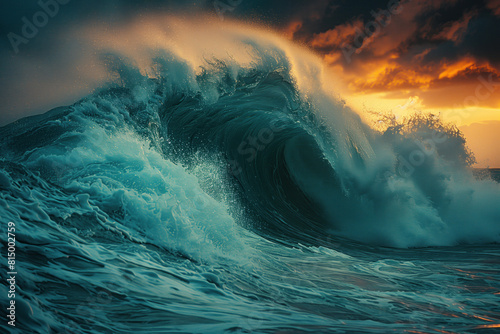 Fototapeta Naklejka Na Ścianę i Meble -  Ocean wave breaking at sunset.