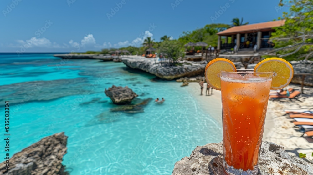 Row of fresh summer cocktails on a tropical beach Row of fresh summer cocktails on a tropical beach