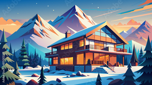 Serene Winter Cabin Retreat in Mountain Landscape at Dusk
