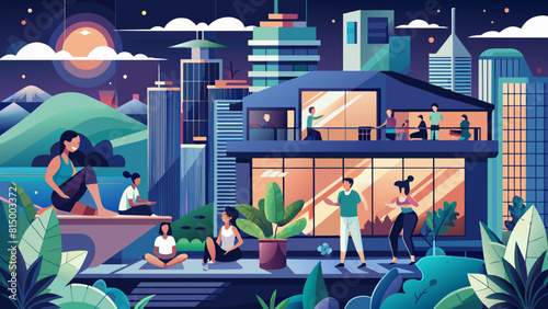 Contemporary Urban Lifestyle in a Bustling Cityscape at Night