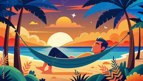 Relaxing Tropical Hammock Sunset Illustration