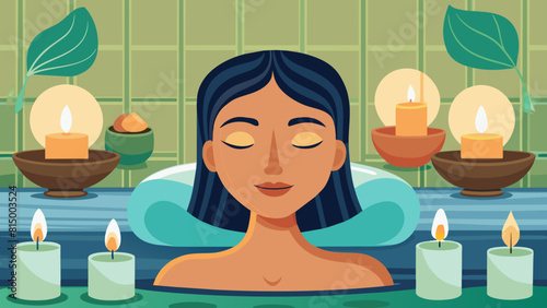 Serene Woman Enjoying Spa Treatment with Candles and Greenery