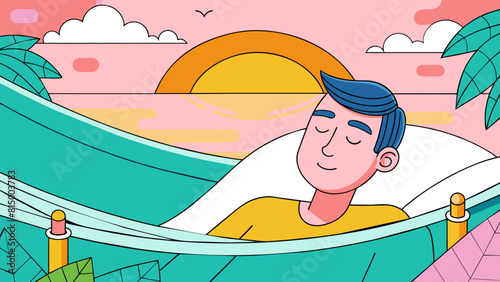 Relaxing Summer Day: Man Napping in Hammock at Sunset