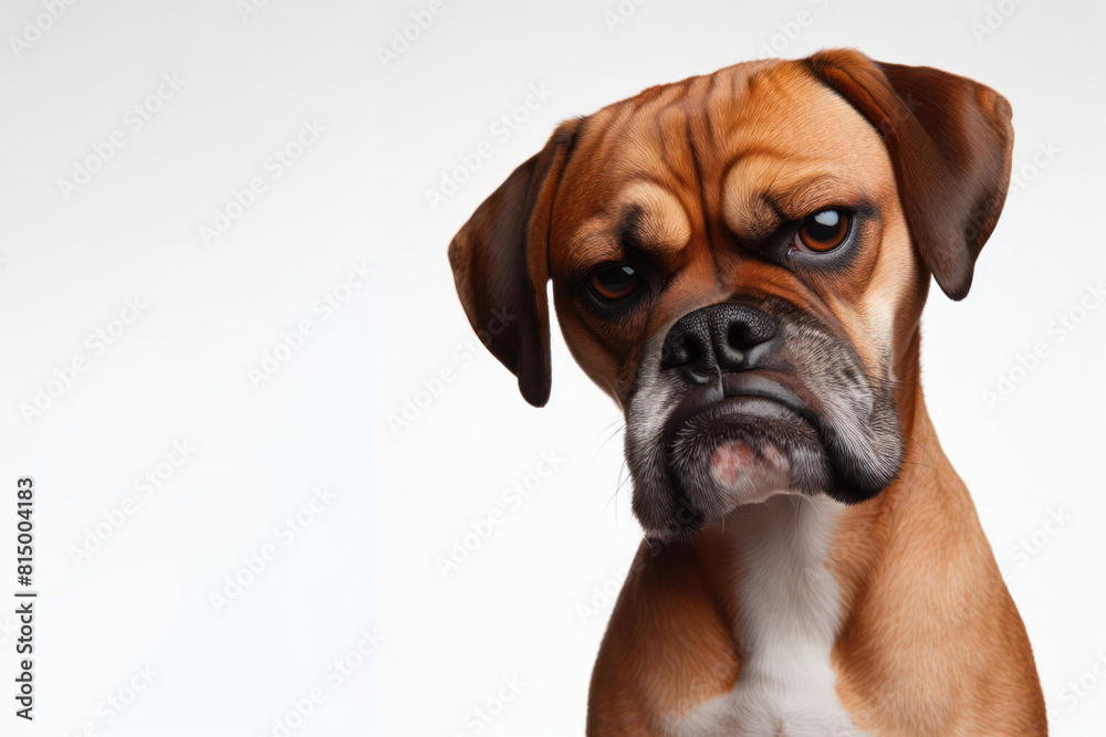 Dog with a disgusted expression frown, in clean white background Dog with a disgusted expression frown, in clean white background