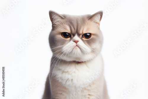Cat with a disgusted expression frown, in clean white background