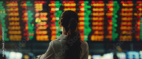 Another Image Depicts The Same Businesswoman Checking The Stock Exchange Prices,High Resolution