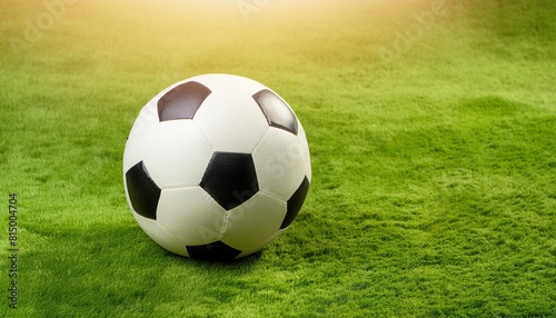 A soccer ball lies on the green grass
