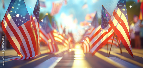 Animated style Veterans Day parade illustration showcasing dynamic motion of flags. photo