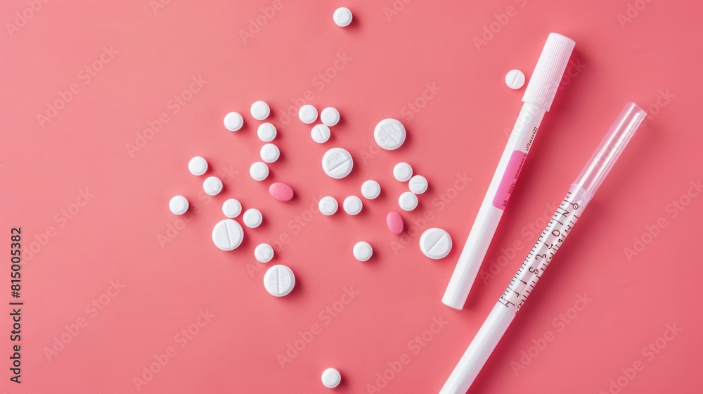 pregnancy test and control pills. top view. copy space pregnancy test and control pills. top view. copy space