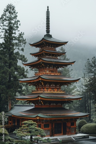 Tranquil japanese temple in misty mountains  a fantasy setting of serenity and ancient beauty
