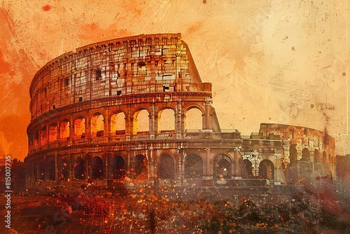 Digital artwork of fauvism , an image of the structure of the roman coliseum photo