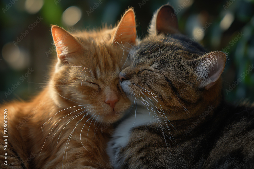 Two cats cuddling affectionately Two cats cuddling affectionately