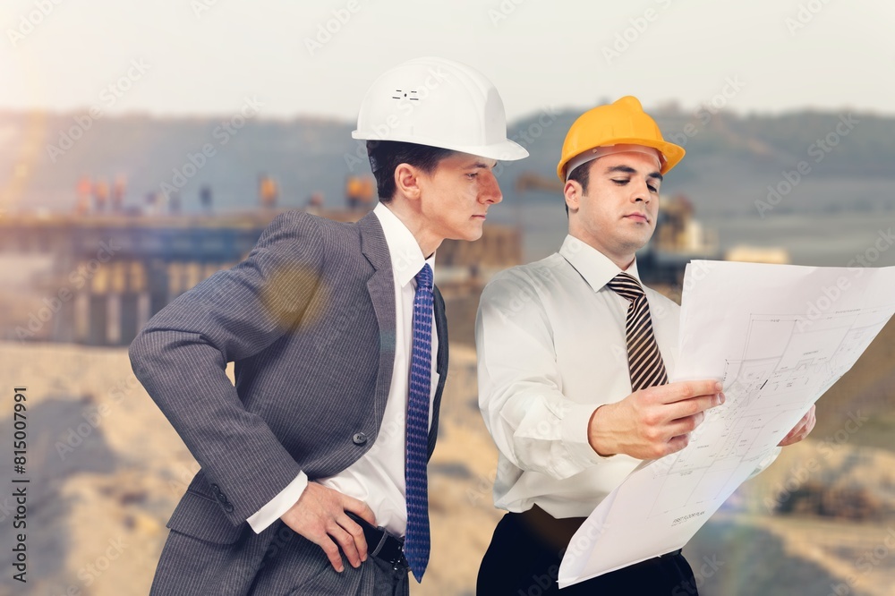 Caucasian Civil Engineer Inspector Discussing Business Caucasian Civil Engineer Inspector Discussing Business