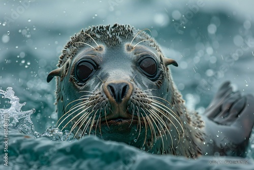 Close-up of a sea lion in the water,  Animal portrait photo