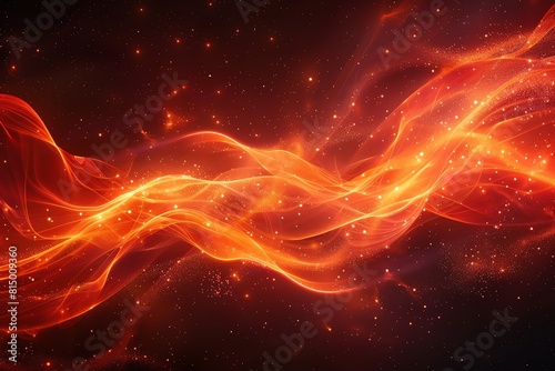 Wide neon wave background  luminous orange and red  sweeping across  starlight setting