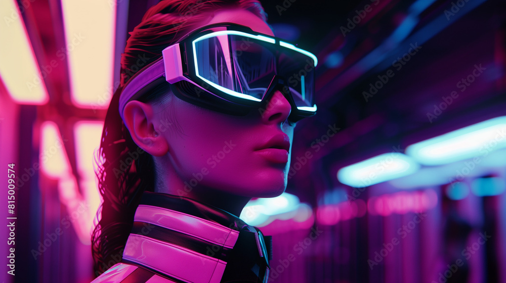 Futuristic person or robot against 3d glow lights background Futuristic person or robot against 3d glow lights background