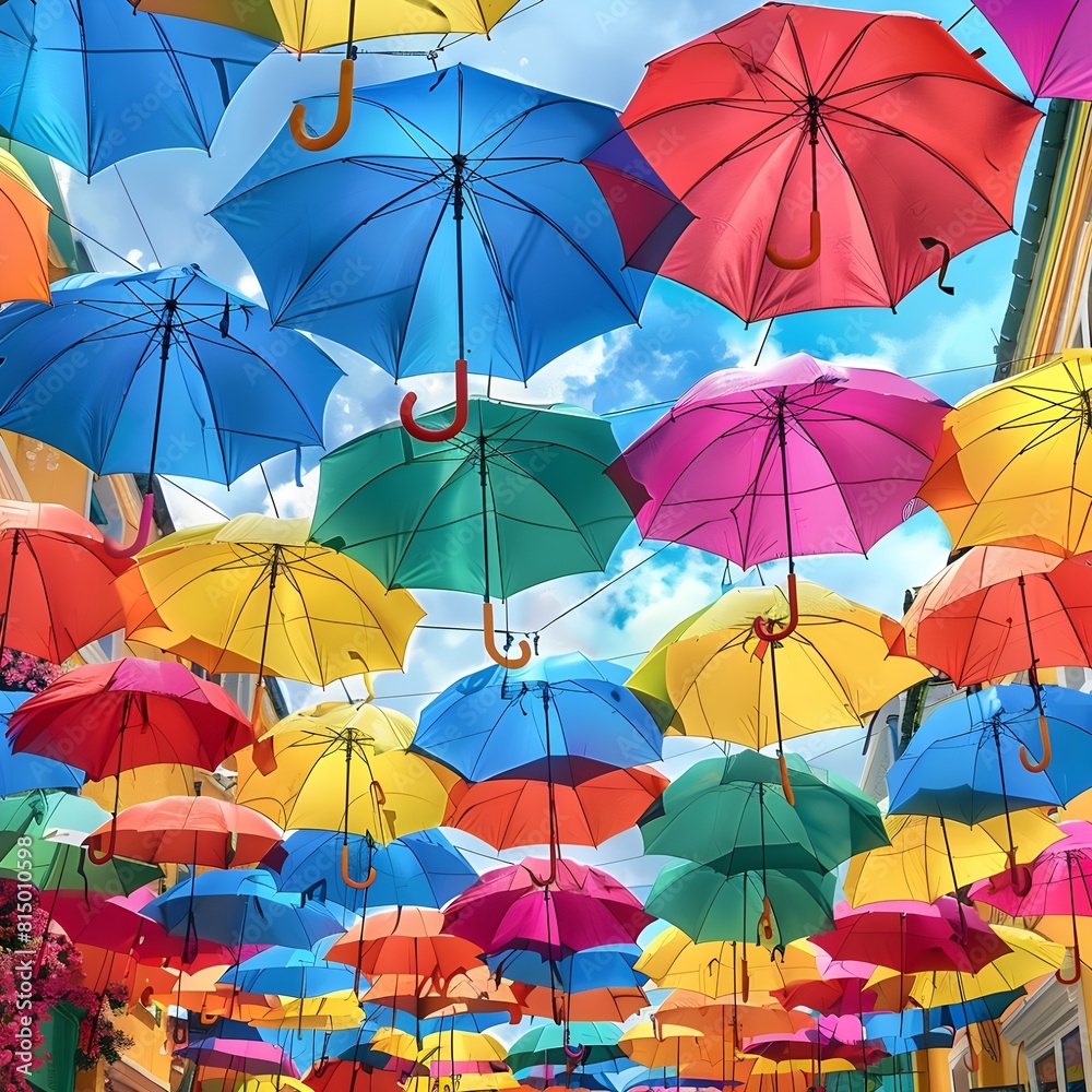 colorful umbrellas on the beach Generative AI colorful umbrellas on the beach Generative AI