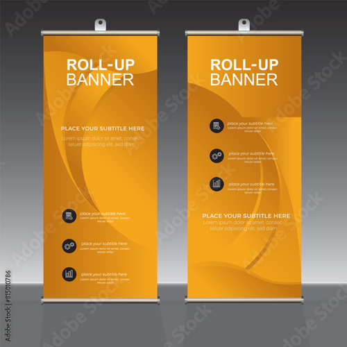 Roll up banner design template, vertical, corporate background, pull up design, vector, abstract geometric background, modern x-banner and flag-banner,rectangle size.