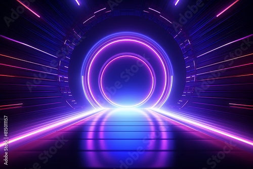 3D abstract background with neon lights. 3d illustration. Futuristic corridor