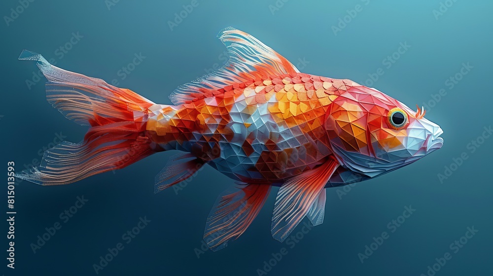 Fish Inpiration Long Set against a blue background, a low poly fish illustration captures ...