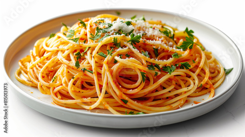 Classic Italian pasta dish  simply dressed with high-quality olive oil  a sprinkle of sea salt  and a mix of Italian herbs  basil  parmesan