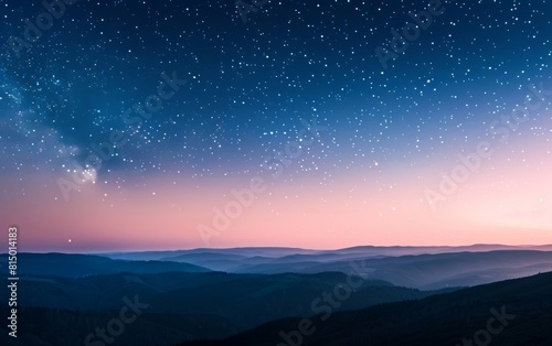 A dreamy twilight sky dusted with stars transitioning from deep blue to soft pink.