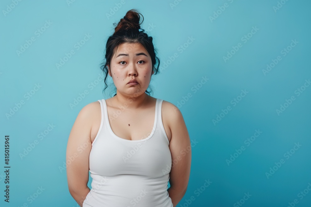 Plus-Size Asian Woman in Tank Top with Blue Background Plus-Size Asian Woman in Tank Top with Blue Background