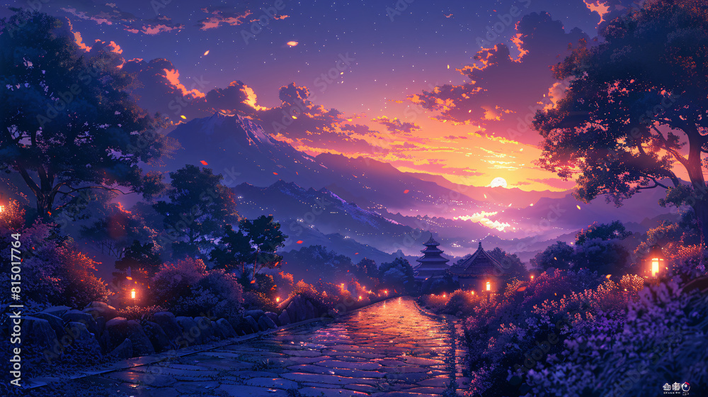 Glowing Sunset Reflecting on Tranquil Landscape Glowing Sunset Reflecting on Tranquil Landscape