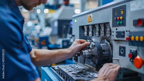Close-up of a mechanic hands programming a CNC machine.