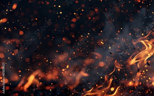 Fiery ember sparks dance across a dark  ominous background.