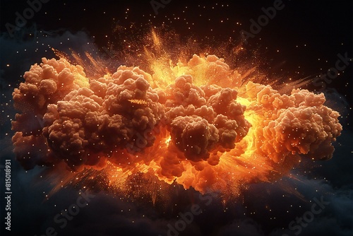 An exploding fireball on a black background, high quality, high resolution photo