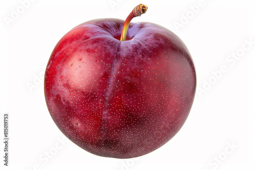 a red apple with a leaf sticking out of it