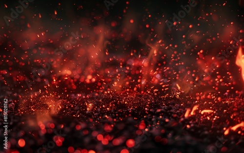 Intense red sparks rising in a dark  fiery ambiance.