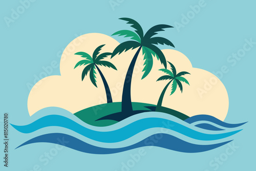 Palm tree island and waves  paradise graphics vector