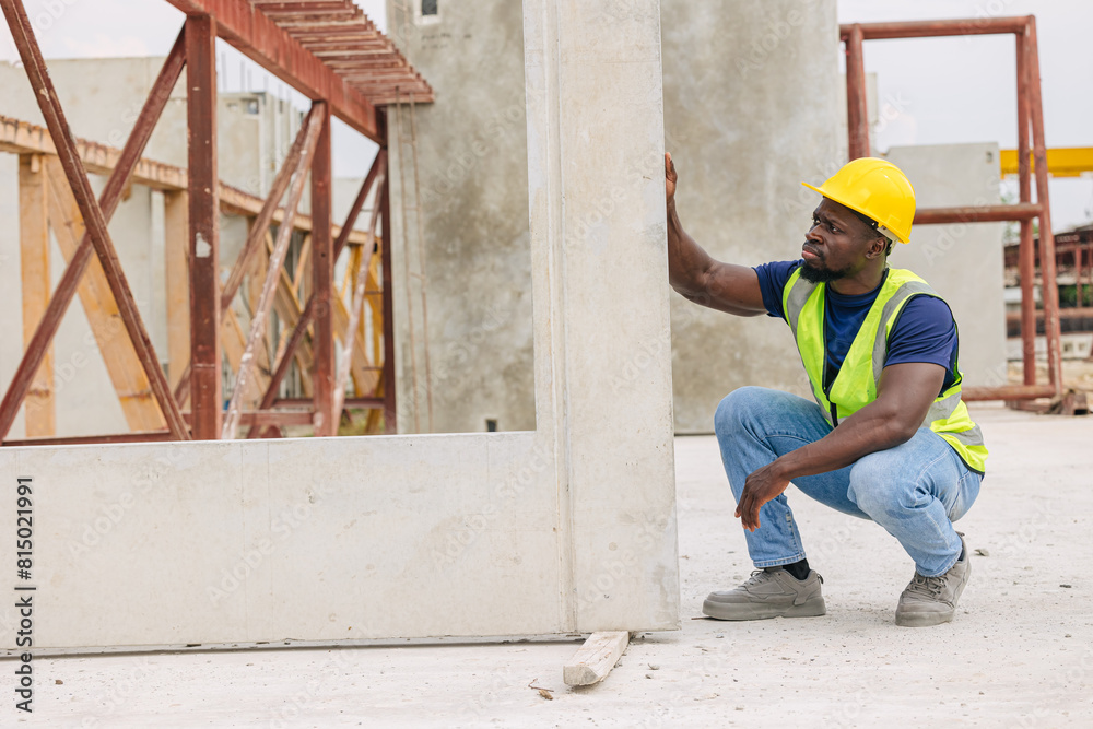 African black engineer worker working in Precast concrete casting manufacturing checking product quality standard outdoor construction site African black engineer worker working in Precast concrete casting manufacturing checking product quality standard outdoor construction site