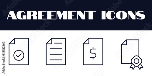 Agreement Icons set Vector. Contract icons vector. Clipboard, checklist, report, survey or agreement illustration set