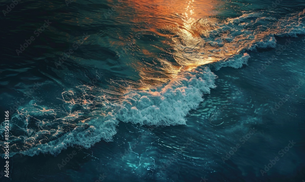 Obraz premium Closeup view on water surface with sunset light on it