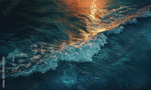 Closeup view on water surface with sunset light on it © TheoTheWizard