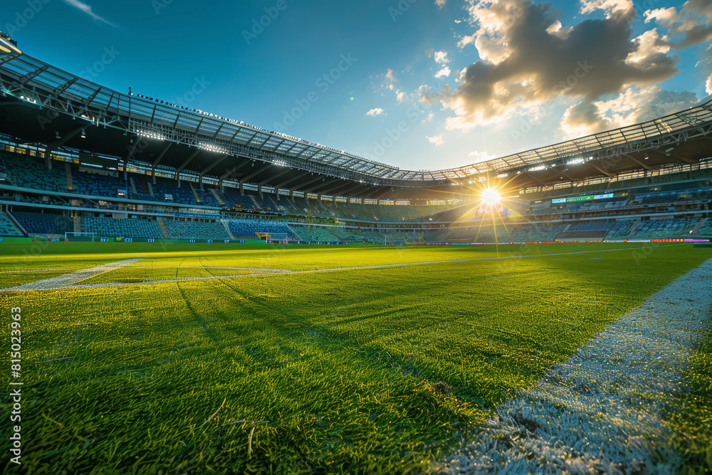 Fototapeta premium Early Morning Light at an Empty Stadium Before a European Football Championship Match
