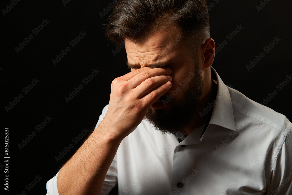 Portrait of a man on a black background. Grain effect used Portrait of a man on a black background. Grain effect used