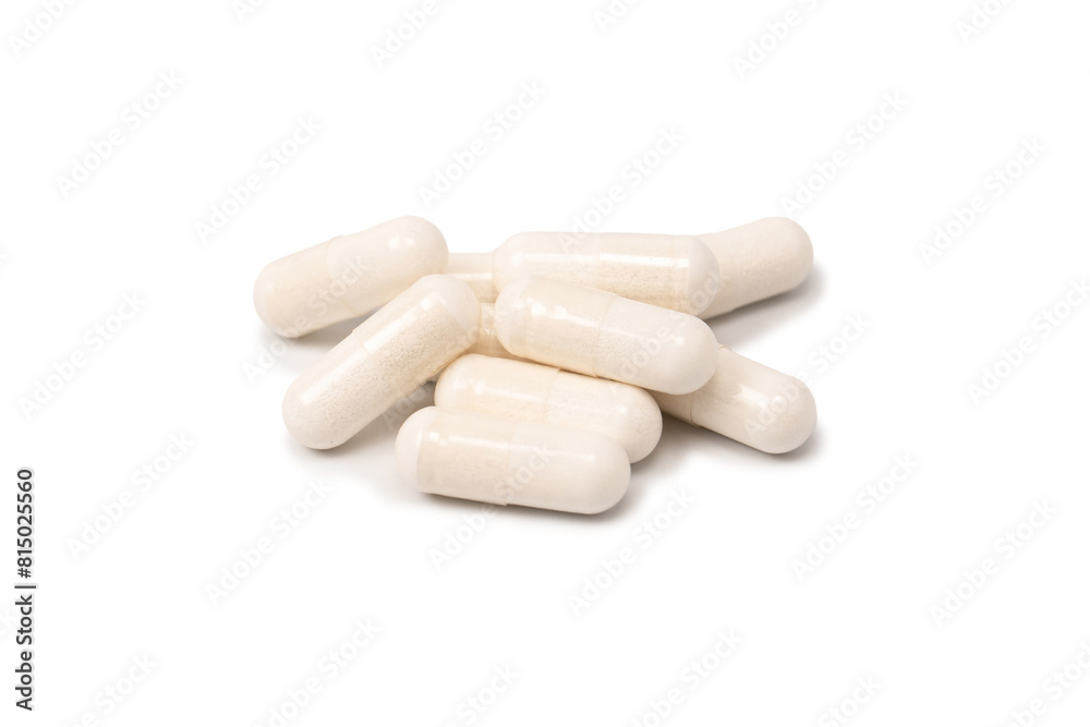 White pill capsule isolated on a white background. White pill capsule isolated on a white background.
