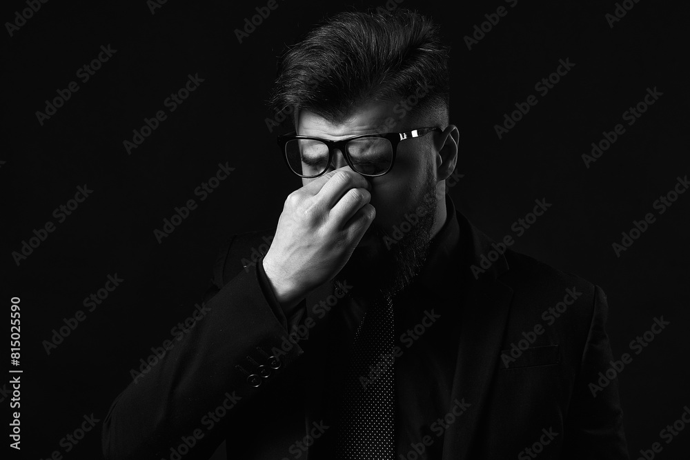 Portrait of a man on a black background. Grain effect used Portrait of a man on a black background. Grain effect used