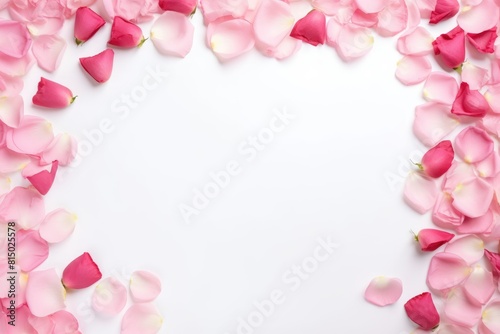 Delicate pink rose petals arranged as a border on a clean white background, perfect for invitations or romantic themes.