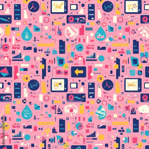 Seamless Pattern with Financial Icons and AI Elements for Business Backgrounds