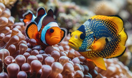 Cockerel fish and clown triggerfish in the water