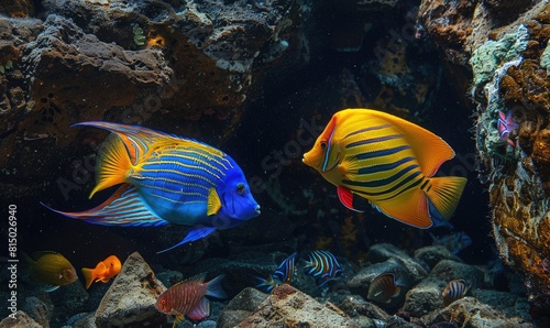Royal angelfish in the water closeup view