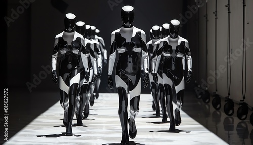 Smart clothing runway front view  Fashion meets function robotic tone Monochromatic Color Scheme