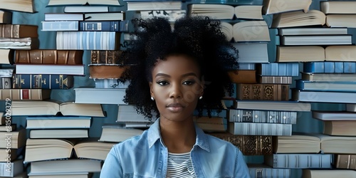 Passionate Young Black Woman Embracing Books: A Symbol of Love for Literature and Education. Concept Education, Literature, Love for books, Cultural diversity, Black women