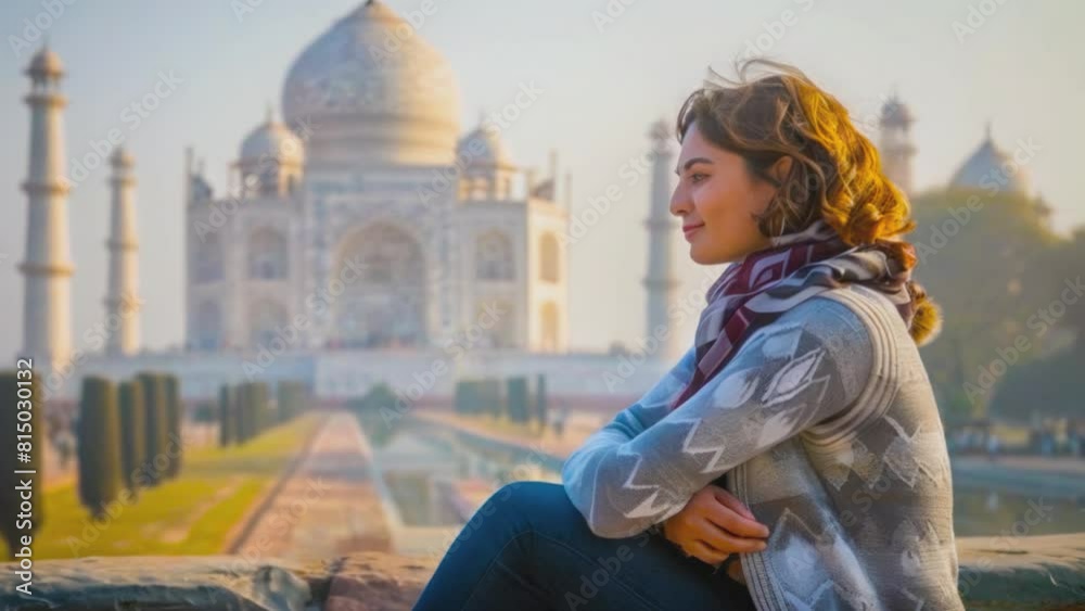Beautiful girl in front of the Taj Mahal, India. Beautiful girl in front of the Taj Mahal, India.